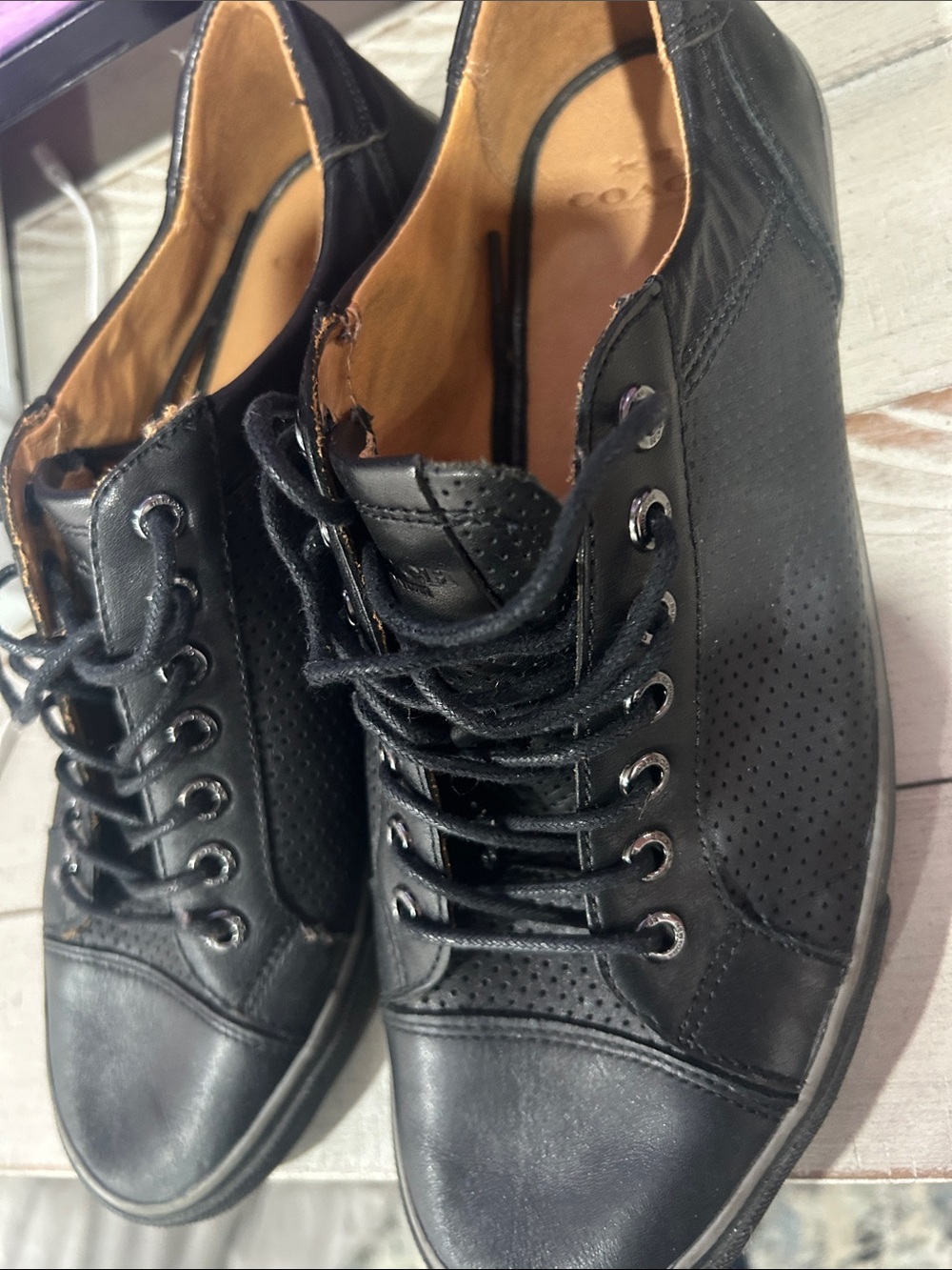 Coach Men’s Black Leather Perforated Lace-Up Sneakers